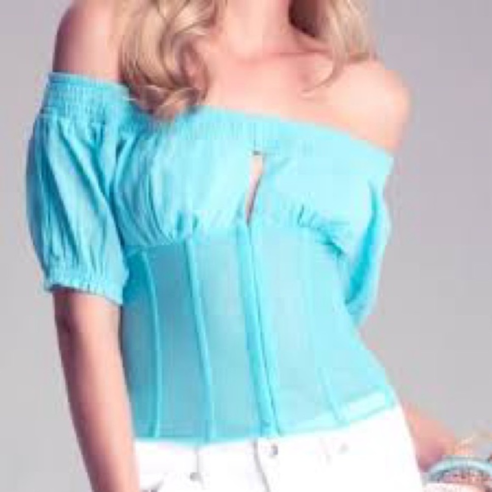 Bebe Women's Off-Shoulder Top - Turquoise Corset Boning